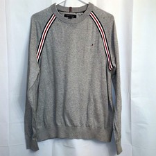 Tommy Hilfiger Men's Gray Crew Neck Sweater XL 100 Cotton Stripes