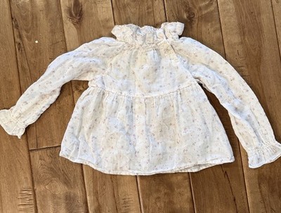 BONPOINT Floral Rose Bud Blouse Shirt Girls Toddler Size 2 Ruffle Collar