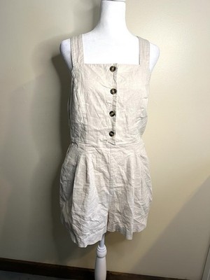 Saks Fifth Avenue Women s Tan Linen Cotton Blend Romper Size Small NWOT