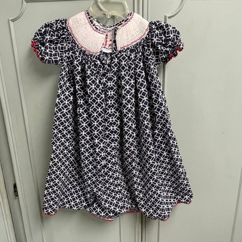 Royal Child Size 5 Smocked Dress Girls Nautical Anchors Red White Blue - Picture 4 of 6
