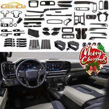 Interior Decor Cover Trim Accessories Full Kit For Chevy Silverado 22+Black Wood