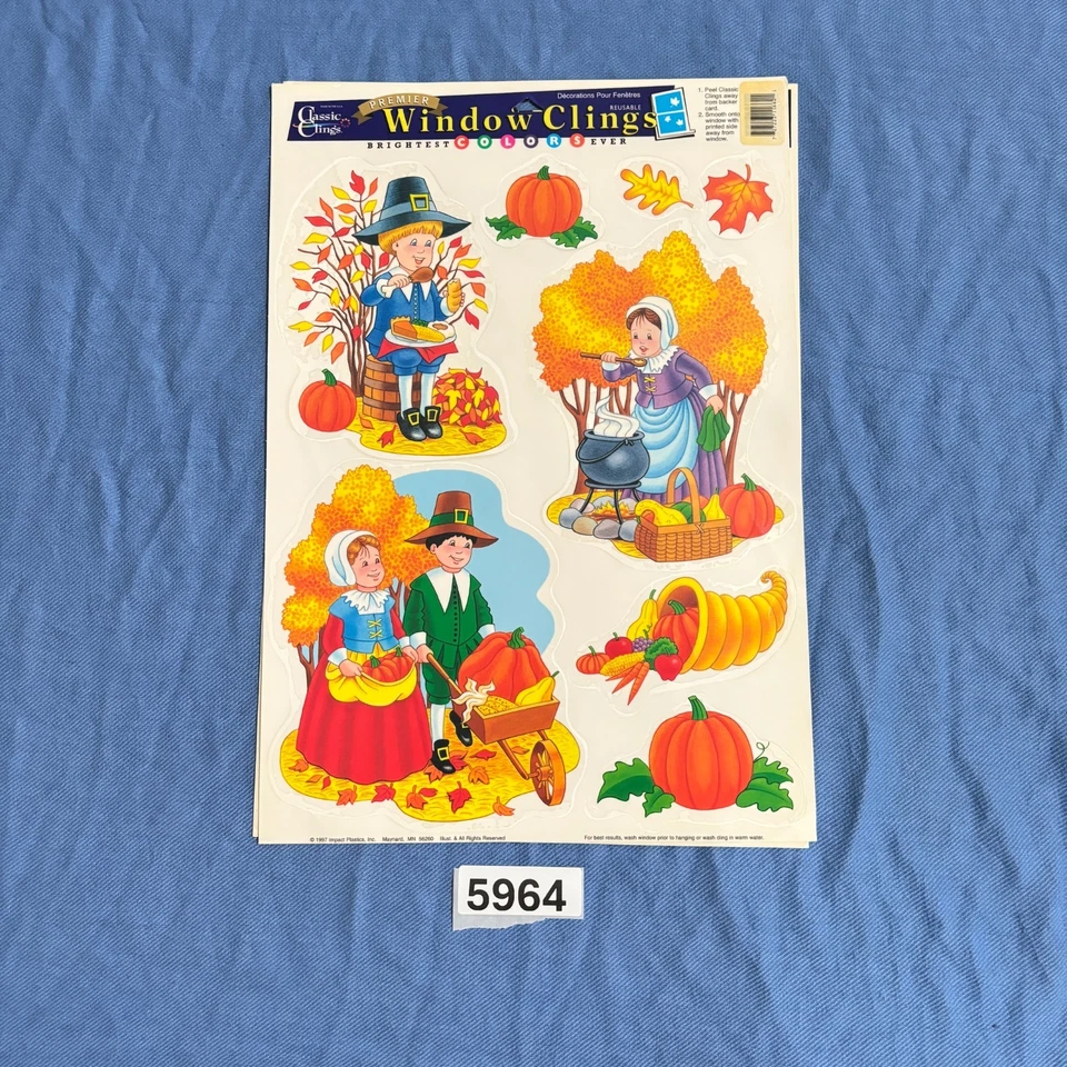 De Colección Se Adhiere Ventana Acción de Gracias Decoraciones Hojas Pavo Peregrino Cosecha Foto 4 de 4