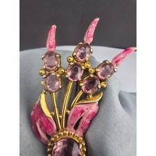 Vintage Estate Pot Metal Floral Brooch Pink Enamel Rhinestone Bouquet