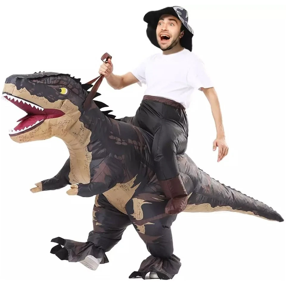 T-Rex Ride on Inflatable Costume Dinosaur Blow Up Halloween Cosplay Party Suit - Image 3 of 4