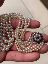 9ct gold amethyst cultured pearl 3 strand necklace antique 37.5 grams
