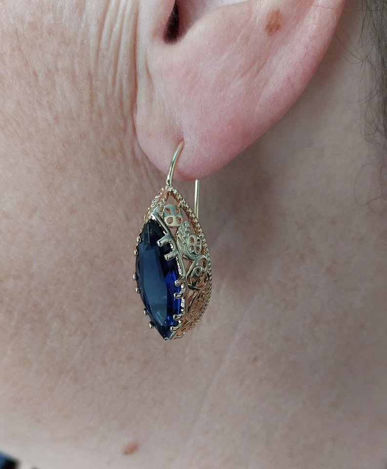 Boucle d'oreilles Vintage 585 bijoux en or Rose coupe spéciale Zircon  - Photo 1/4