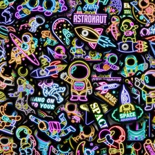 50 Pcs Space Universe Themed Neon Stickers for Kids, Non-luminescent-140kscp
