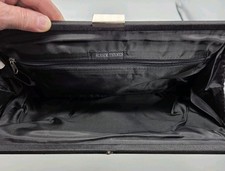 Bijoux Terner Clutch Purse Black Satin Stripe Evening Handbag Push Lock