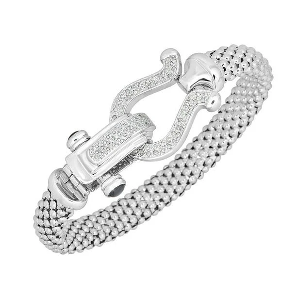 0,32 CT. T.W. Brazalete de herradura de diamantes en plata de ley italiana Foto 3 de 4