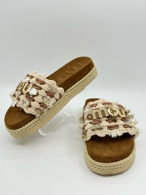 Mou Monoband Rope Fringe Slide Sandal SZ 9 Beige Brown Women Platform Espadrille