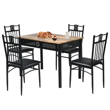 5-Piece Dining Set with Metal Frame, Purple MDF Table & Cushioned Chairs