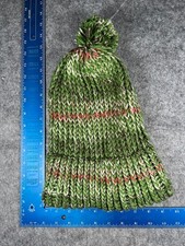 Beanie Toque Adult One Size Green White Red Knit 100 Acrylic Snow Ski Pom