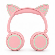 Cat Ear Kids Headphones Bluetooth Wireless LED Light Up Over Ear Foldable Gift