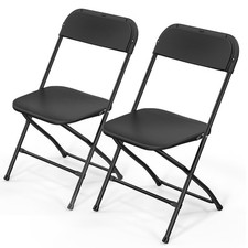 Black Plastic Folding Chairs, Set of 2, Heavy-Duty Commercial Seats