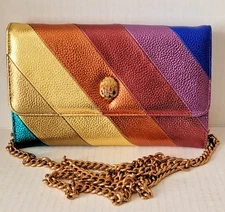 Kurt Geiger London Bright Rainbow Stripe Leather Crossbody Bag Chain Strap