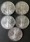 Lot of Five 2008 $1 American Silver Eagle Dollars