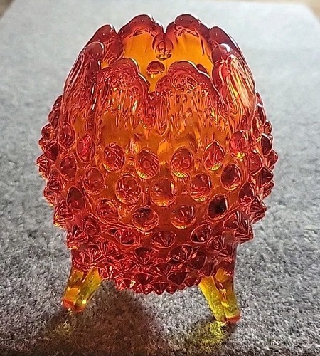 Vintage Art Glass Hobnail Amberina Orange Footed Vase, Egg Shape 4.75” - Picture 3 of 6