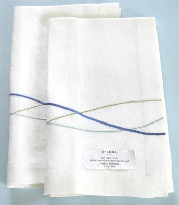 Sferra Cade Linen Dinner Napkins 2 PC. Embroidered Triple Line (Sky) 20x20'' New
