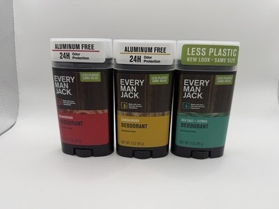 Lot 3 Every Man Jack Aluminum-Free Men's Deodorant 3oz New in 3 Different Scents