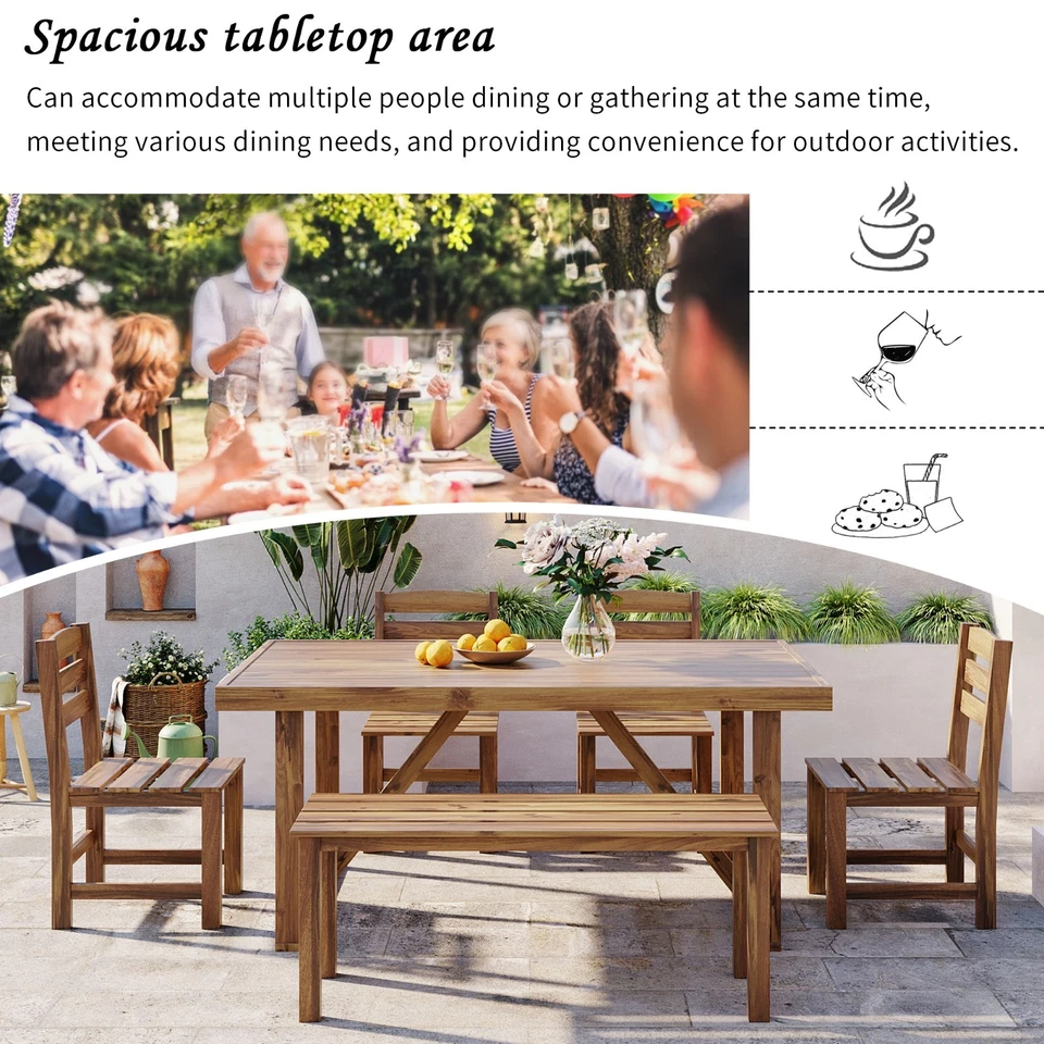 Juego de comedor de madera de acacia para patio para 6 muebles de exterior sillas de comedor mesa banco Foto 2 de 4
