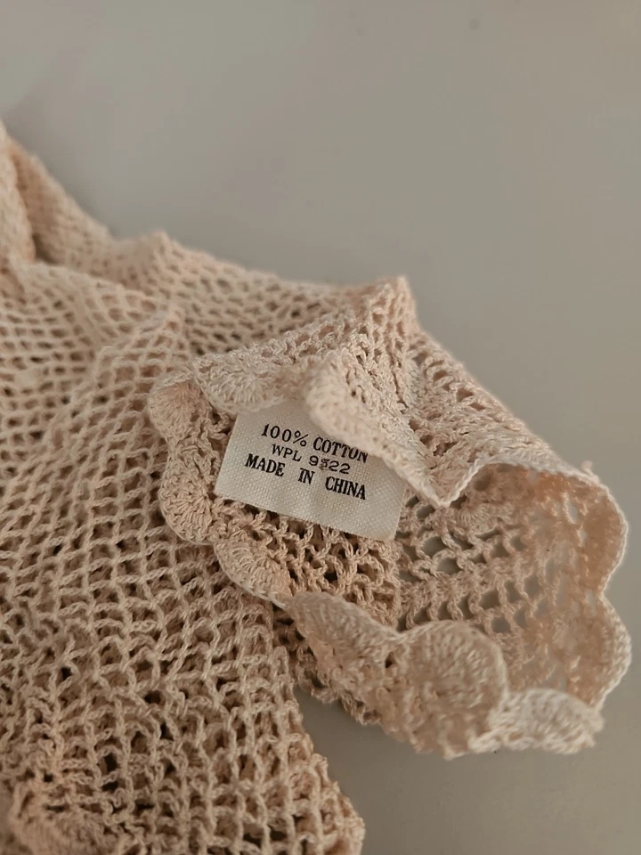 Guantes de malla de encaje de algodón a ganchillo beige crema de colección OS Foto 3 de 3