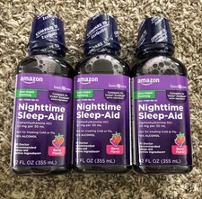 Amazon Basic Care Nighttime Sleep-Aid Berry Flavor 12 fl oz Exp09/2026 Three Lot