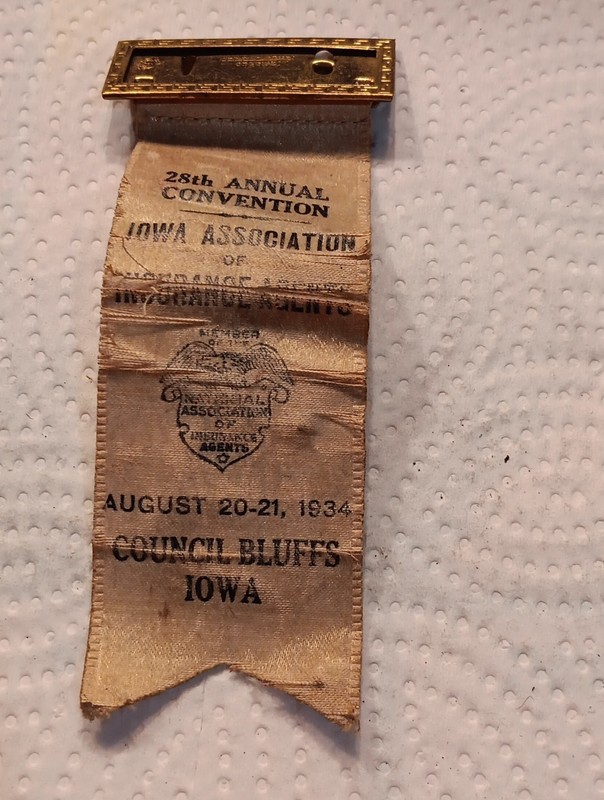 VTG CONVENTION RIBBON 28TH ANNUAL IOWA ASSOCIATION OF INSURANCE  AGENTS 1934