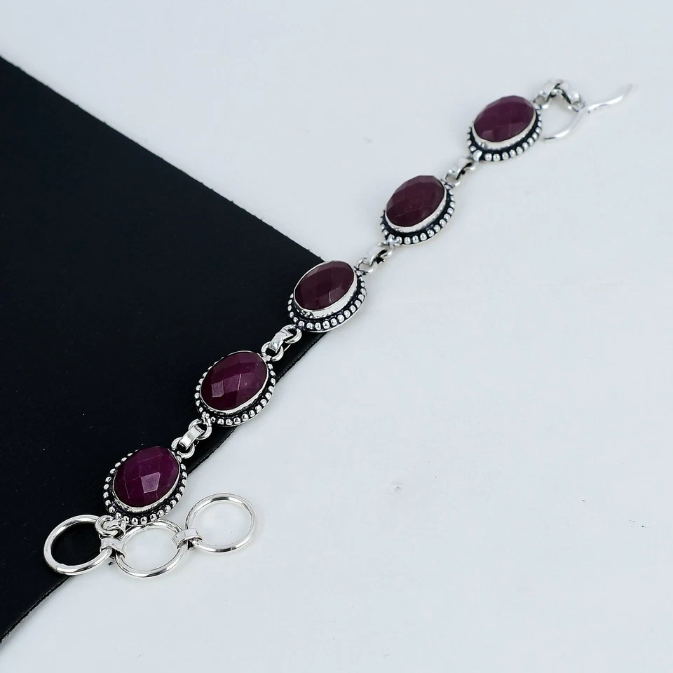 Elegant Ruby Gemstone Bracelet 925 Sterling Silver Jewelry For Anniversary Gifts - Image 3 of 4