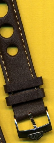 22mm DARK BROWN SPANISH LEATHER RALLY RACING BAND STRAP & PRE TAG HEUER BUCKLE - Picture 2 of 5