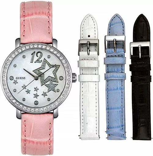New Authentic GUESS Watch Women s Interchangeable Leather Strap Box Set U95043L1
