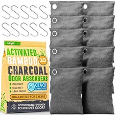 Activated Charcoal Odor Absorber 10x3.5oz W Hooks. Nature Fresh Bamboo Charcoal 