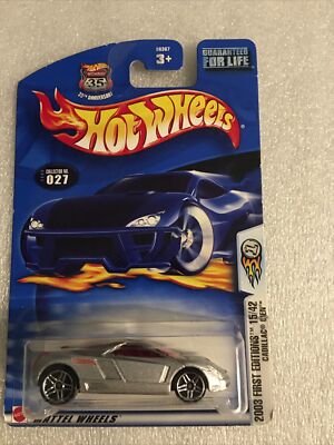 2003 # 027 Hot Wheels First Editions 15/42 Cadillac Cien SILVER New On Card B140