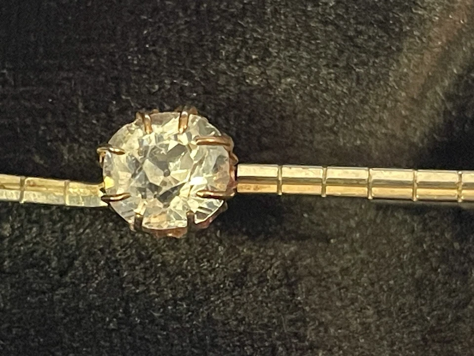 Broche prendedor de piedra de vidrio púrpura redondo diseño simple YG de oro amarillo de 10 k 2,16 g 🌺🌺 Foto 3 de 4