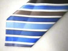 Bergamo New York Boys Necktie Tie Blue Brown Beige Striped Skinny 57"