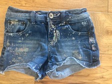 Justice Girls Size 10, Jean Shorts With Metallic Splash Paint Detail.