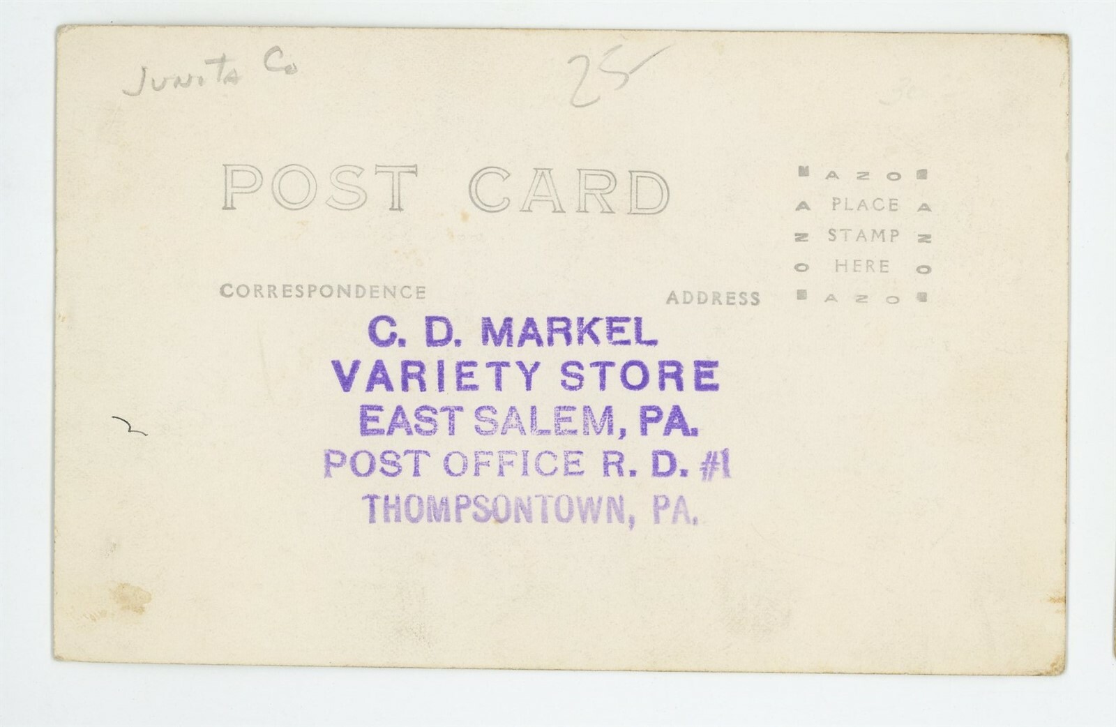 RPPC Markel's Variety Store EAST SALEM PA Juniata County Real Photo