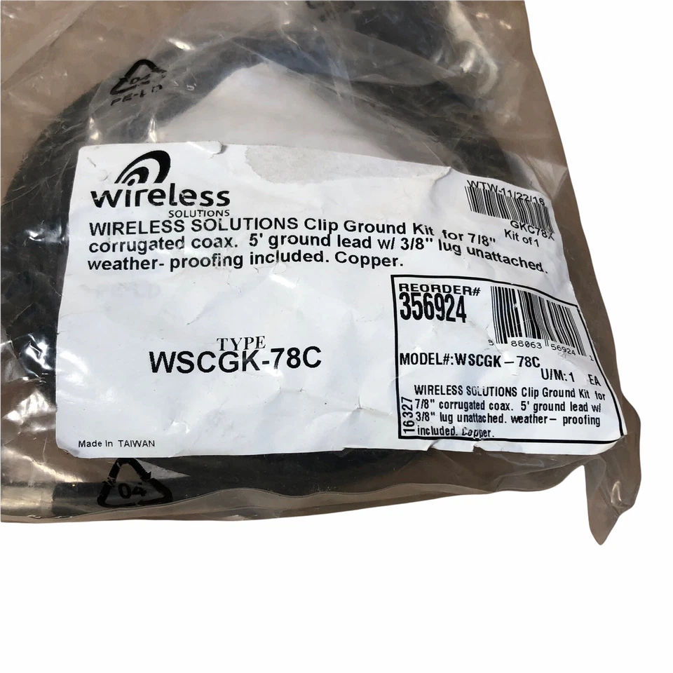NEW WIRELESS SOL WSCGK-78C CLIP GROUND KIT FOR 7/8" CORR COAX 5' Ground 3/8" Lug - Image 2 of 3
