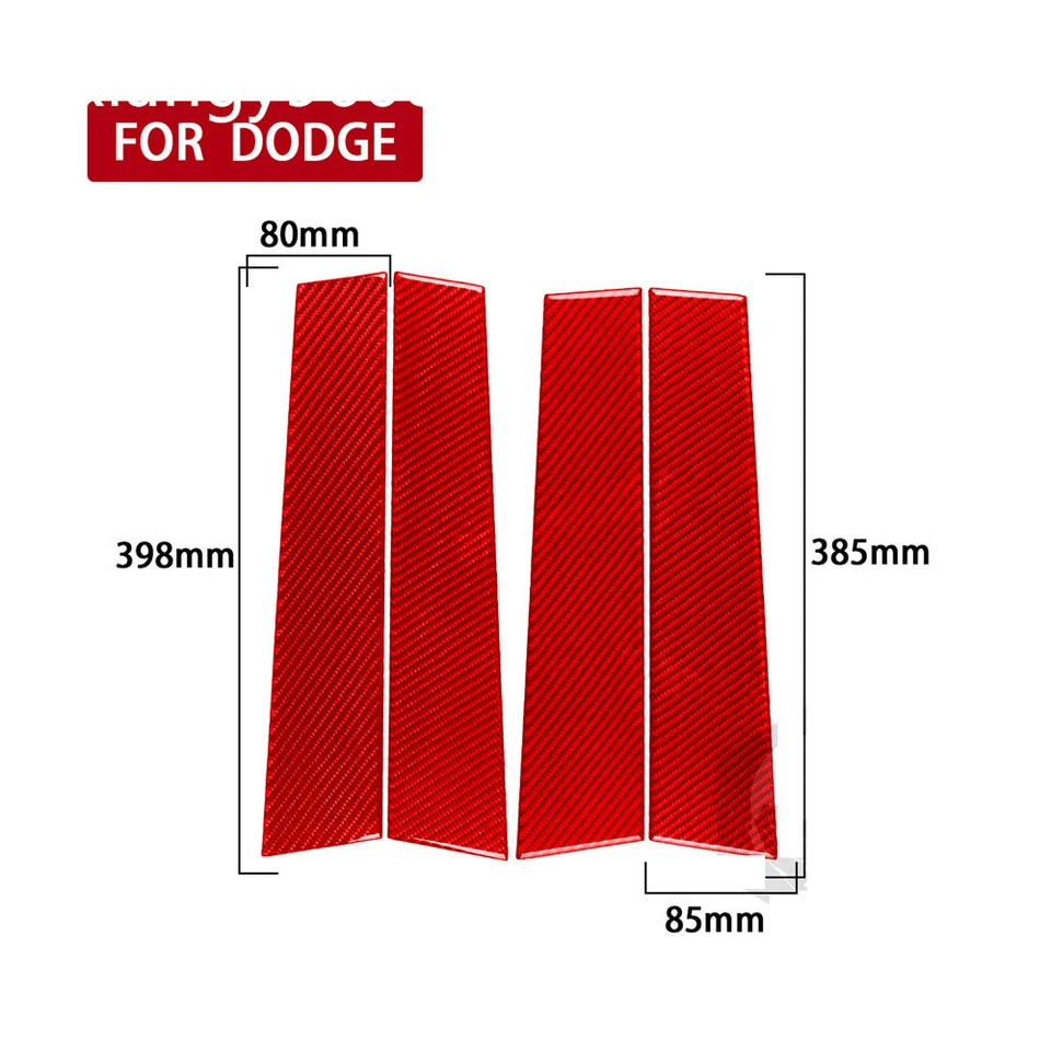 4×Red Carbon Fiber Window B Pillar Post Panel Cover For Dodge Avenger 2008-2014 - Image 2 of 4