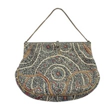 Vintage Rhinestone Embellished Tapestry Chain Strap Purse Handbag