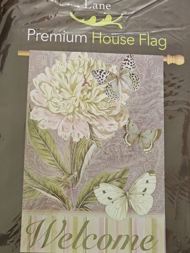 Premium Butterflies Peony Welcome 28" x 40" Briarwood Lane NIP Mildew Resistant