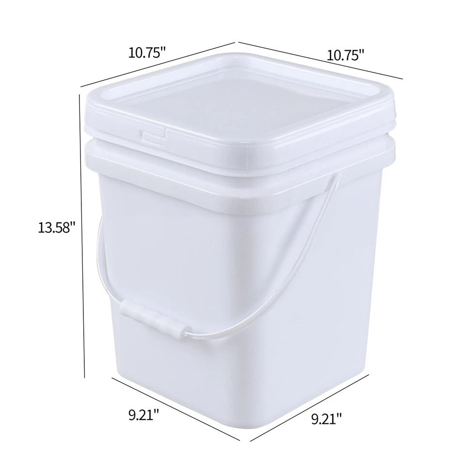 4-Pack 5 Gal Plastic Bucket Pail Food Grade w/ Handle & Lid for Storing Dry Food - Image 3 of 4