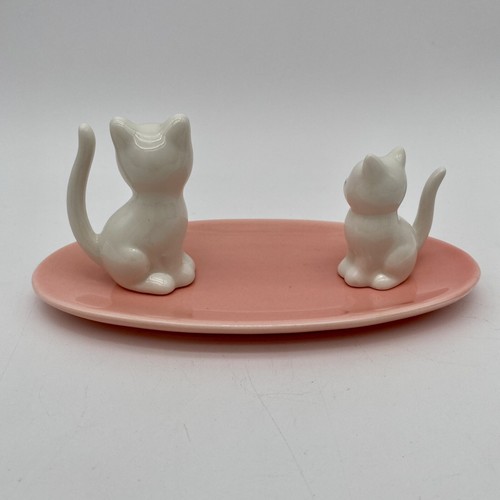 Kitty Cat Double Ring Jewelry Organizer Trinket Dish Sweet White Feline Pink Bow - Bild 3 von 10