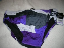 SPEEDO ENDURANCE+ - "GLIMMER" PATTERN - PURPLE/LIGHT & DARK GREY - SIZE 38 - NWT