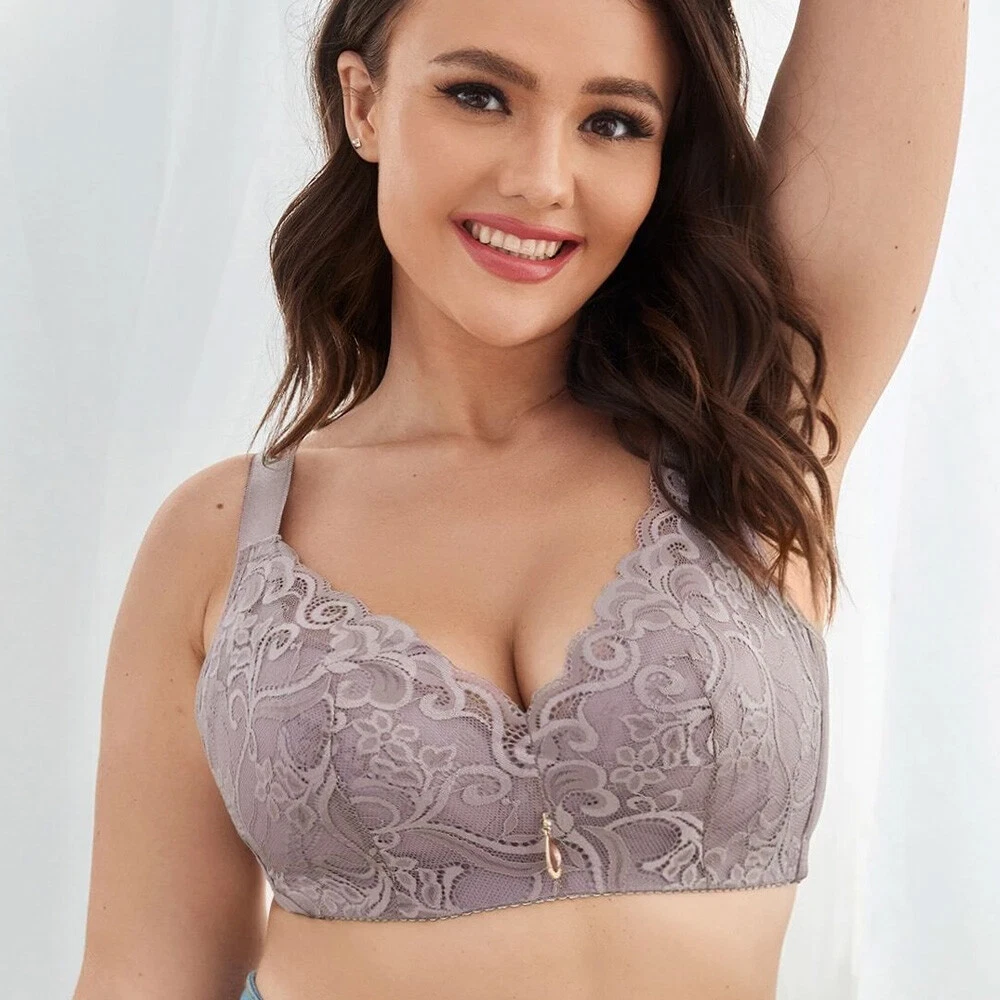 Wire Free Bra Big Size Push Up Brassiere for Women Vest Lace Plus Size Bras  32 to 50 (Bands Size : 42, Color : Purple)