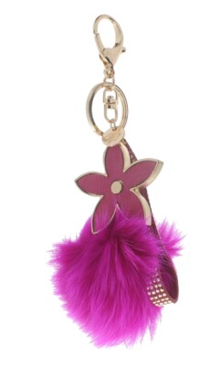 Rhinestone Bling Key Chain Fob Phone Purse Charm Flower Fur Puff New