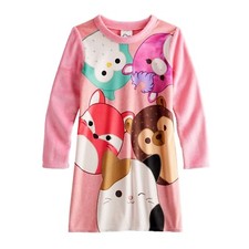 Squishmallows Nightgown Pajama Gown Sleep Shirt Girls 6-12 Fox Cat Owl Hedgehog