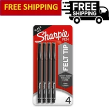 Sharpie Pens, Felt Tip Pens, Fine Point (0.4mm), Black, 4 Count