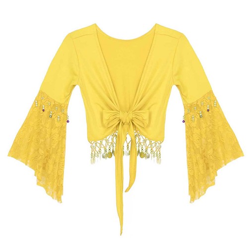 Women Lace Flare Sleeve Gold Coins Lace-Up Shawl Indian Clothing Belly Dance AU - Picture 47 of 85