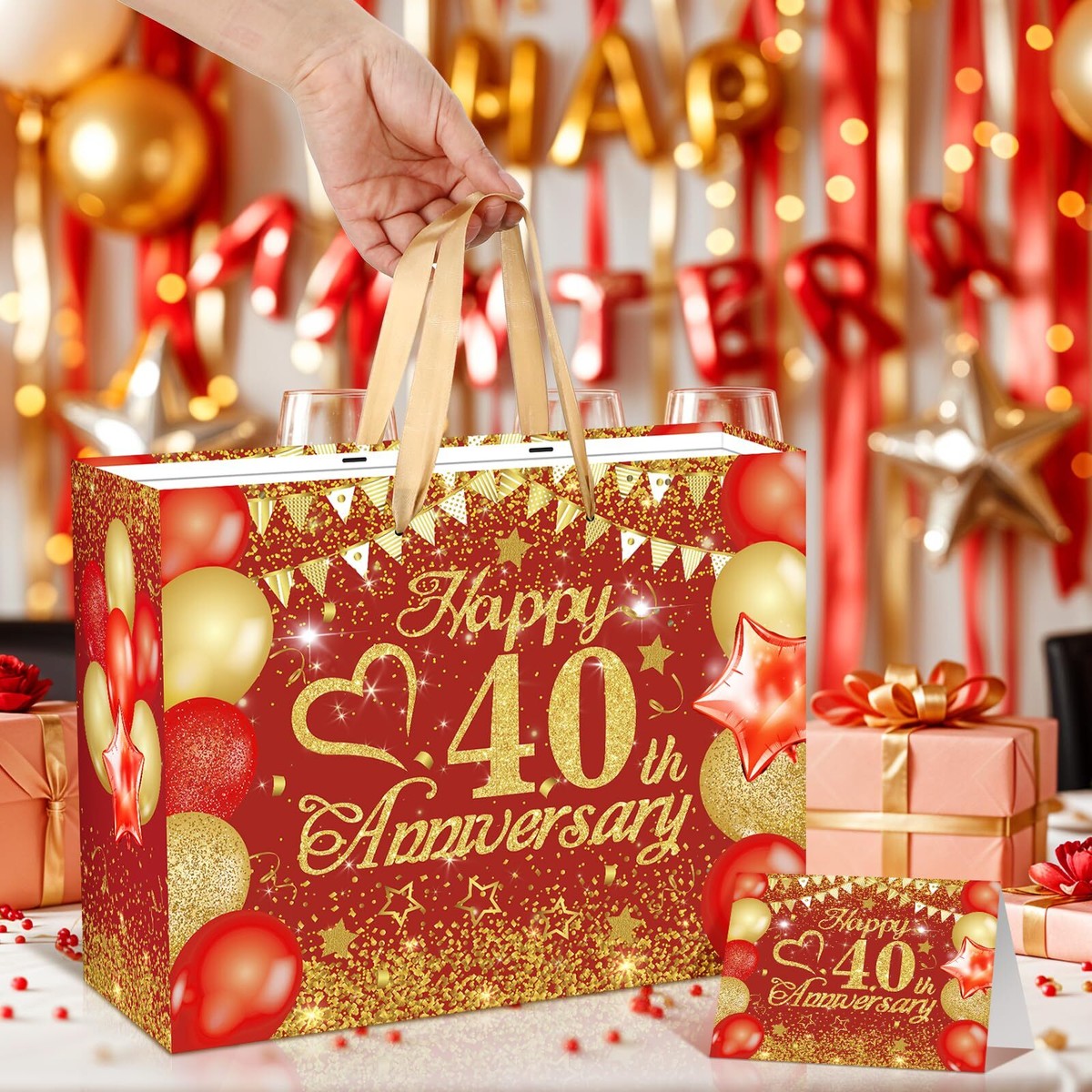 CASLON 40th Anniversary Paper Gift Bag, Red Gold