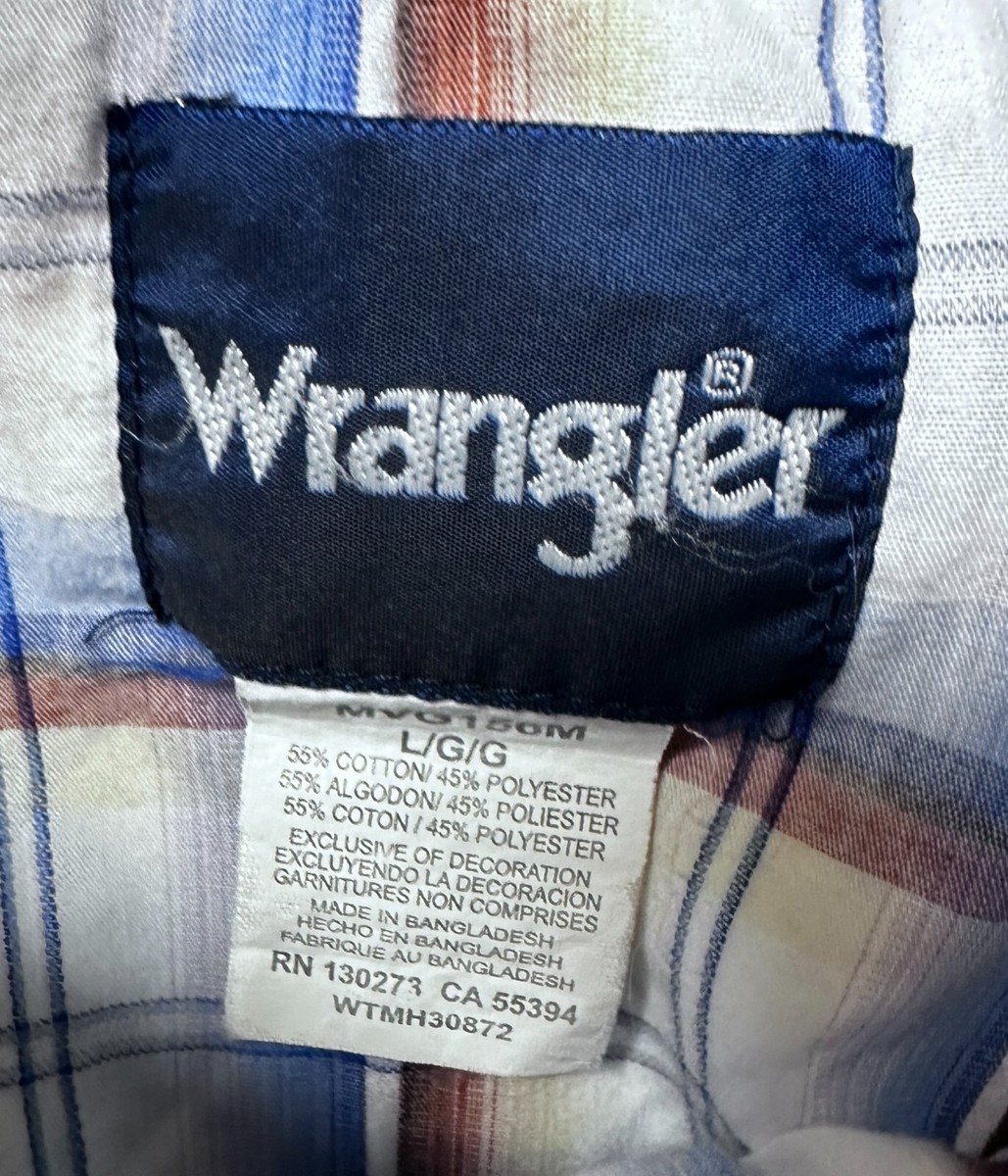 Wrangler Shirt Mens Sz L Coyboy Cut Pearl Snaps Plaid Thick Thread